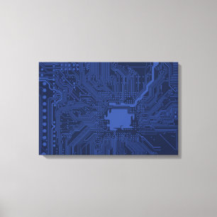Blauw geek-moederbordpatroon canvas afdruk