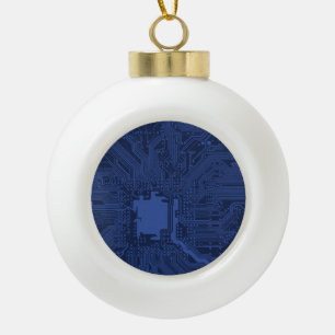 Blauw geek-moederbordpatroon keramische bal ornament