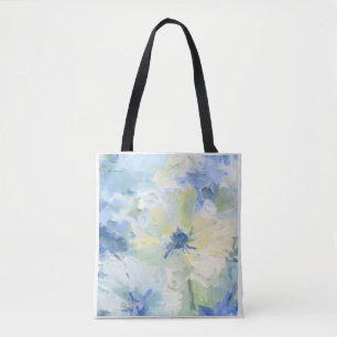 Blauw Geel Abstract Waterverf Bloemenschoudertas Draagtas