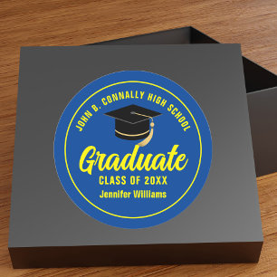 Blauw Geel Afstudeerbaar Op Maat 2026 Afstudeerfee Ronde Sticker