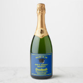 Blauw Geel Afstuderen Custom 2025 Graduation Party Sparkling Wijnetiket (Voorkant)