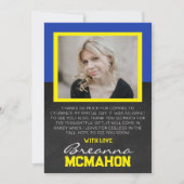 Blauw & geel Afstuderen foto dank u kaart (Voorkant)