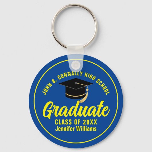 Blauw Geel Afstuderen Keepsake Custom Afstuderen Sleutelhanger (Voorkant)
