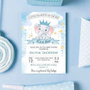 Blauw Geel aquarel olifant jongen babyshower Kaart