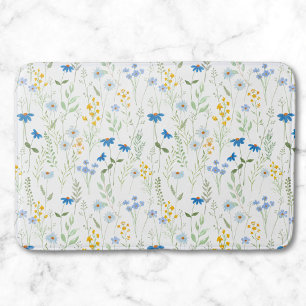 Blauw Geel Aquarel Wilde Bloem Badmat