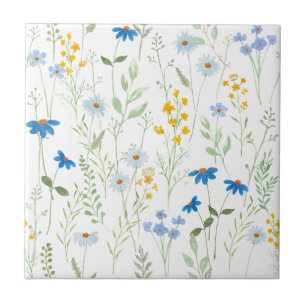 Blauw Geel Aquarel Wilde Bloem Tegeltje
