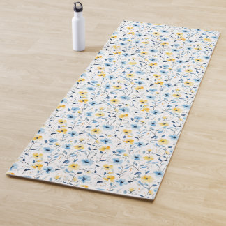 Blauw Geel Aquarel Wilde Bloem  Yogamat