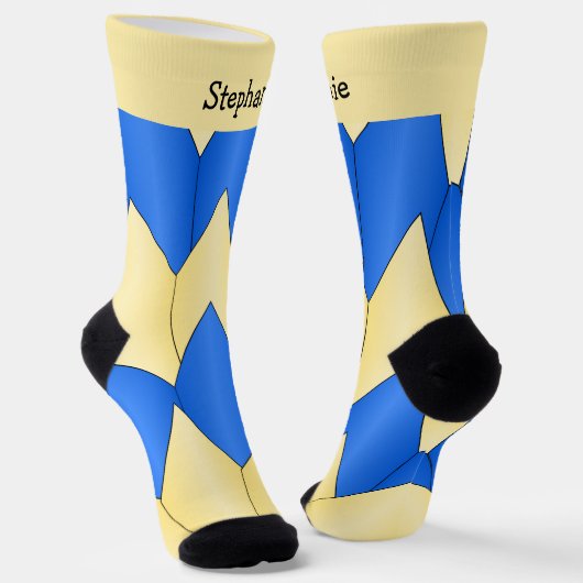 Blauw Geel Art Deco Design Soks Sokken (Gebogen)
