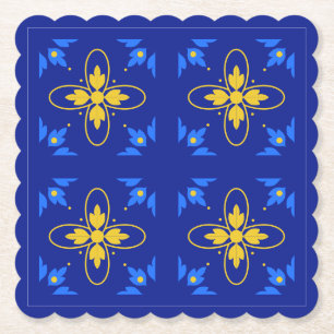 Blauw & Geel Azulejo Kartonnen Onderzetters