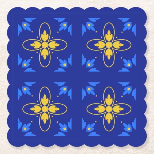 Blauw & Geel Azulejo Kartonnen Onderzetters (Voorkant)