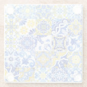 Blauw & Geel Azulejo Portugees Majolica Mozaïek Glazen Onderzetter (Achterkant)