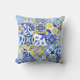 Blauw & Geel Azulejo Portugese Majolica Mozaïek Kussen