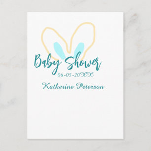 Blauw geel baby shower naam datum dier oor cute briefkaart
