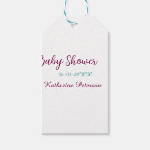 Blauw geel baby shower naam datum dier oor cute cadeaulabel