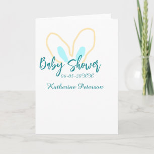 Blauw geel baby shower naam datum dier oor cute feestdagen kaart