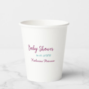 Blauw geel baby shower naam datum dier oor cute  papieren bekers