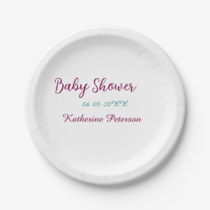 Blauw geel baby shower naam datum dier oor cute papieren bordje