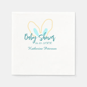 Blauw geel baby shower naam datum dier oor cute servet