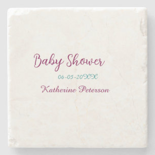 Blauw geel baby shower naam datum dier oor cute stenen onderzetter