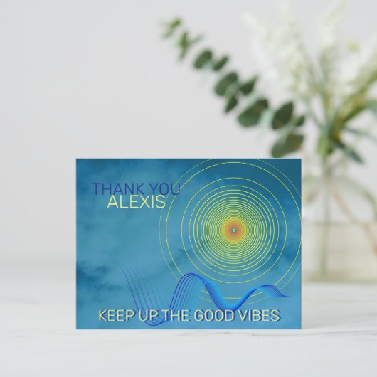 Blauw & Geel Bedankt Blijf Positief kunst Briefkaart (Staand voorkant)