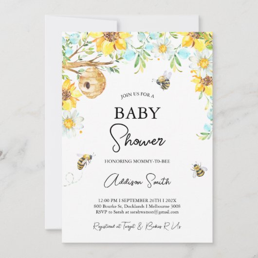 Blauw Geel Bloemen Mama Voor Bijen Baby shower Kaart (Voorkant)