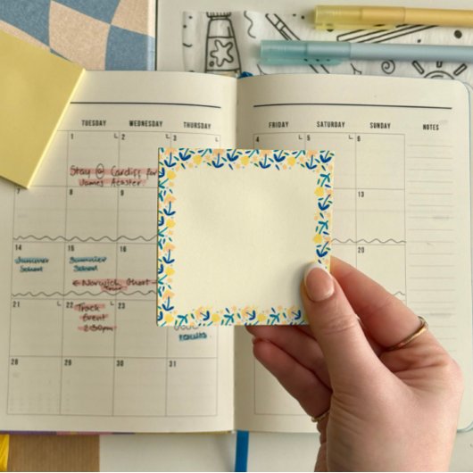 Blauw-geel Bloemen Post-it® notes 7,6 x 7,6 cm