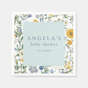 Blauw & Geel Bloemen Rustiek Baby shower Servet