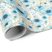 Blauw & Geel Bloemen Wrapping Papier (Rol Hoek)