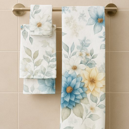 Blauw Geel Bloemen Zachte Badkamer Handdoek Set va
