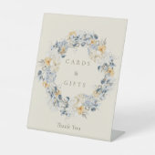 Blauw Geel Bloemenkrans Trouwkaarten en geschenken Reclamebord Met Voetstuk (Voorkant)