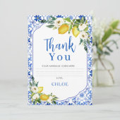 Blauw Geel Bloemig Citroen Bruids Trouw Dankkaart Kaart (Staand voorkant)