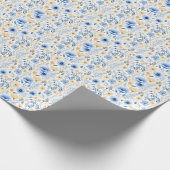 Blauw Geel Boho Bloemig Baby Shower Verjaardag  Cadeaupapier (Hoek)