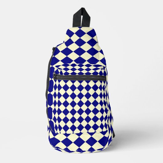 Blauw Geel Checker Diamant Patroon Sling Bag (Voorkant)
