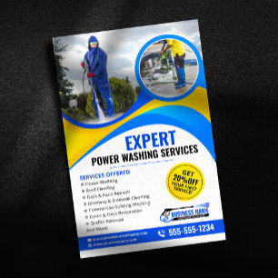 Blauw Geel Drukreiniging Huis Schoonmaak Diensten Flyer