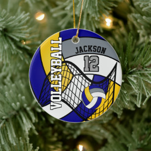 Blauw, geel en grijs Volleybal 🏐 Keramisch Ornament