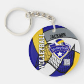 Blauw, geel en grijs Volleybalontwerp Sleutelhanger (Voorkant)