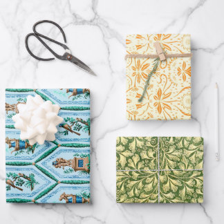 Blauw Geel en Groen oude design Inpakpapier Vel