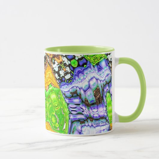 Blauw, Geel en Groen Vloeistof Abstracte Mok (Rechts)