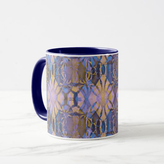 Blauw, geel en Paarse Batik Style Mok (Voorkant links)