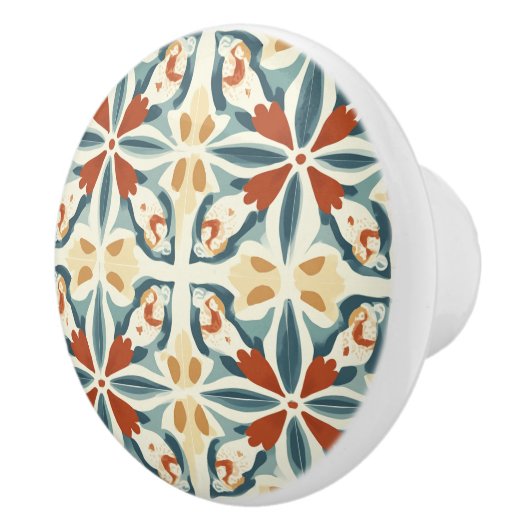 Blauw Geel en Roest Patroon Keramische Knop (Rechts)