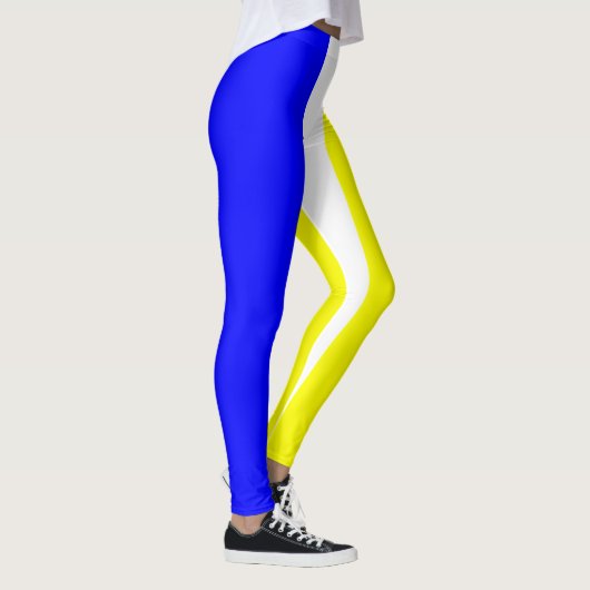 Blauw geel en wit, verticaal gestreept leggings (Rechts)