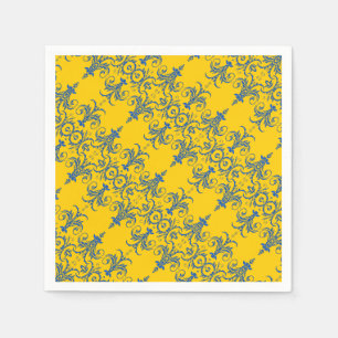 Blauw geel Frans kroonluchter patroon Servetten