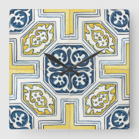 Blauw Geel Geometrische Bloem Tegels Kunst