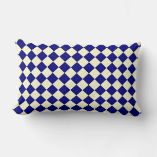 Blauw Geel Geruit Diamant Patroon Kussen