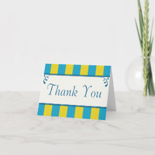 Blauw & Geel Gestreepte Monogrammed Dank u kaart