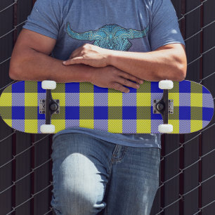 Blauw Geel Gingham Rut Motief Skateboard