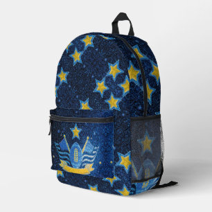 Blauw & Geel Goud Glitter Voetbal Fan Sport Team Bedrukte Rugzak