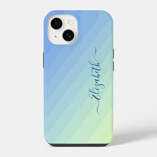 Blauw Geel Gradiënt Script Monogram iPhone Hoesje (Achterkant)