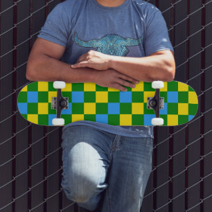 Blauw Geel Groen Geruit Patroonontwerp  Skateboard