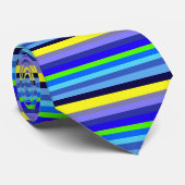 Blauw, geel, groen gestreept stropdas (Opgerold)